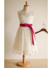 Ivory Lace Slit Back Knee Length Flower Girl Dress